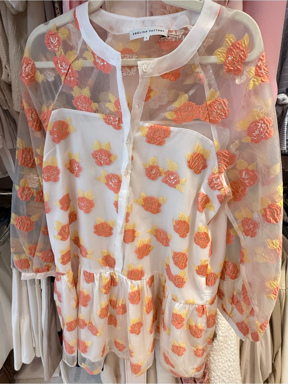 English Factory White Mini Dress with Orange and Yellow Floral Embroidery